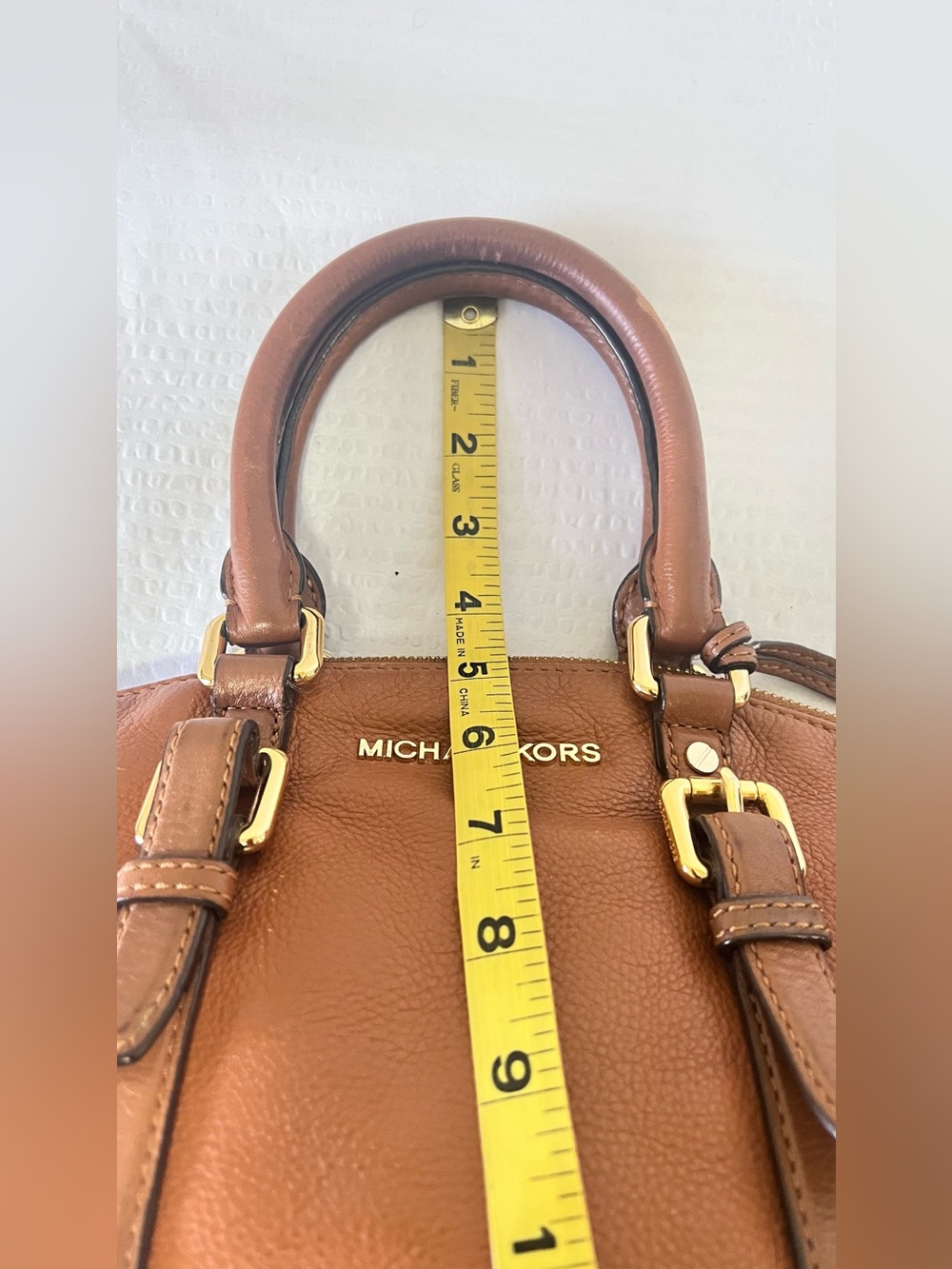 Michael Kors Cognac Pebbled Leather Satchel with Gold Hardware - Picture 8 of 12